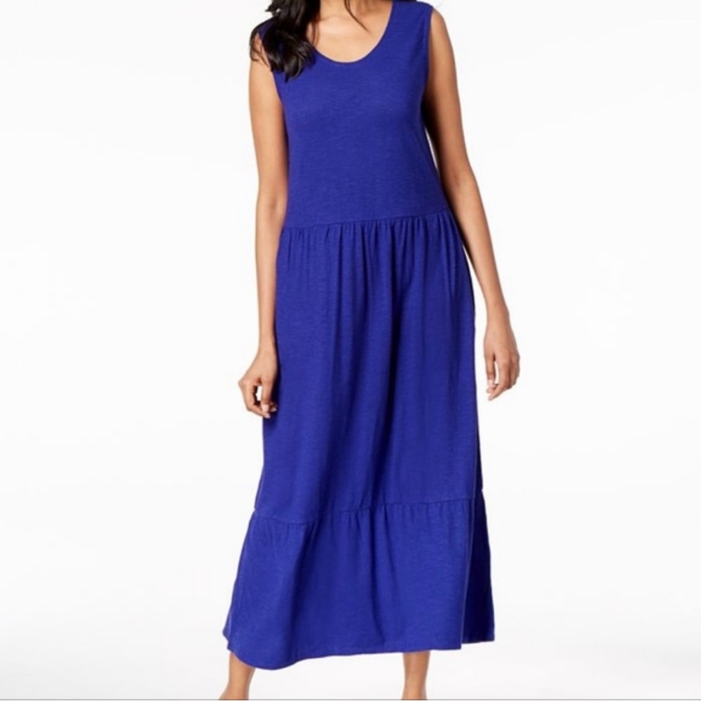 Eileen Fisher Midi Dress Organic Cotton Pockets Royal Cobalt Blue Women’s XL